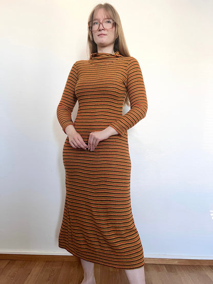 70s knitted striped hooded dress, Size S