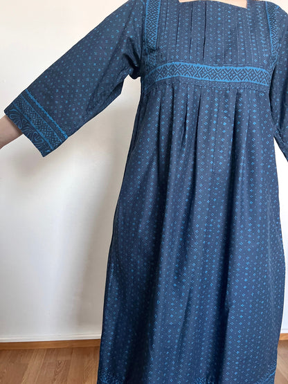 Vintage 70s blue Marimekko Mila 100% cotton dress, Size M