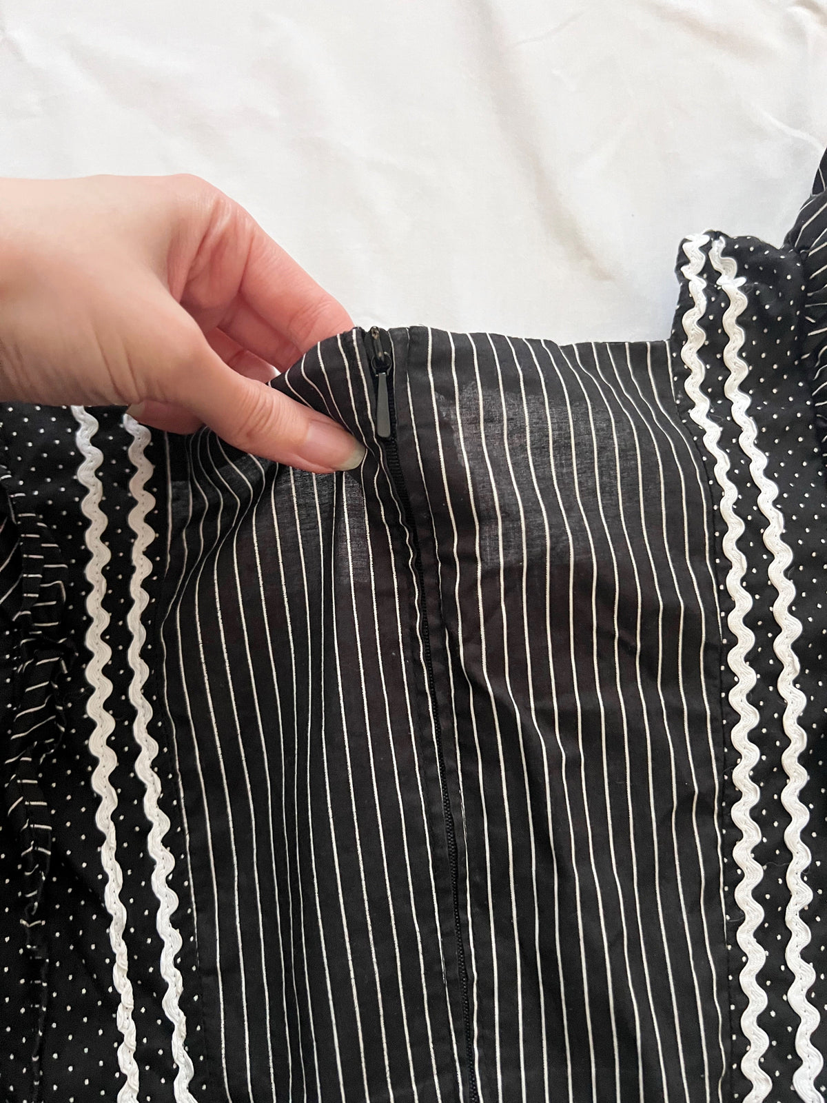 70s cotton black and white maxi dress, Size XS