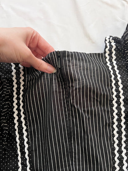 70s cotton black and white maxi dress, Size XS