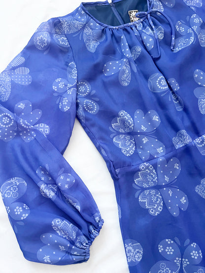 60s blue butterfly dress, Size M-L