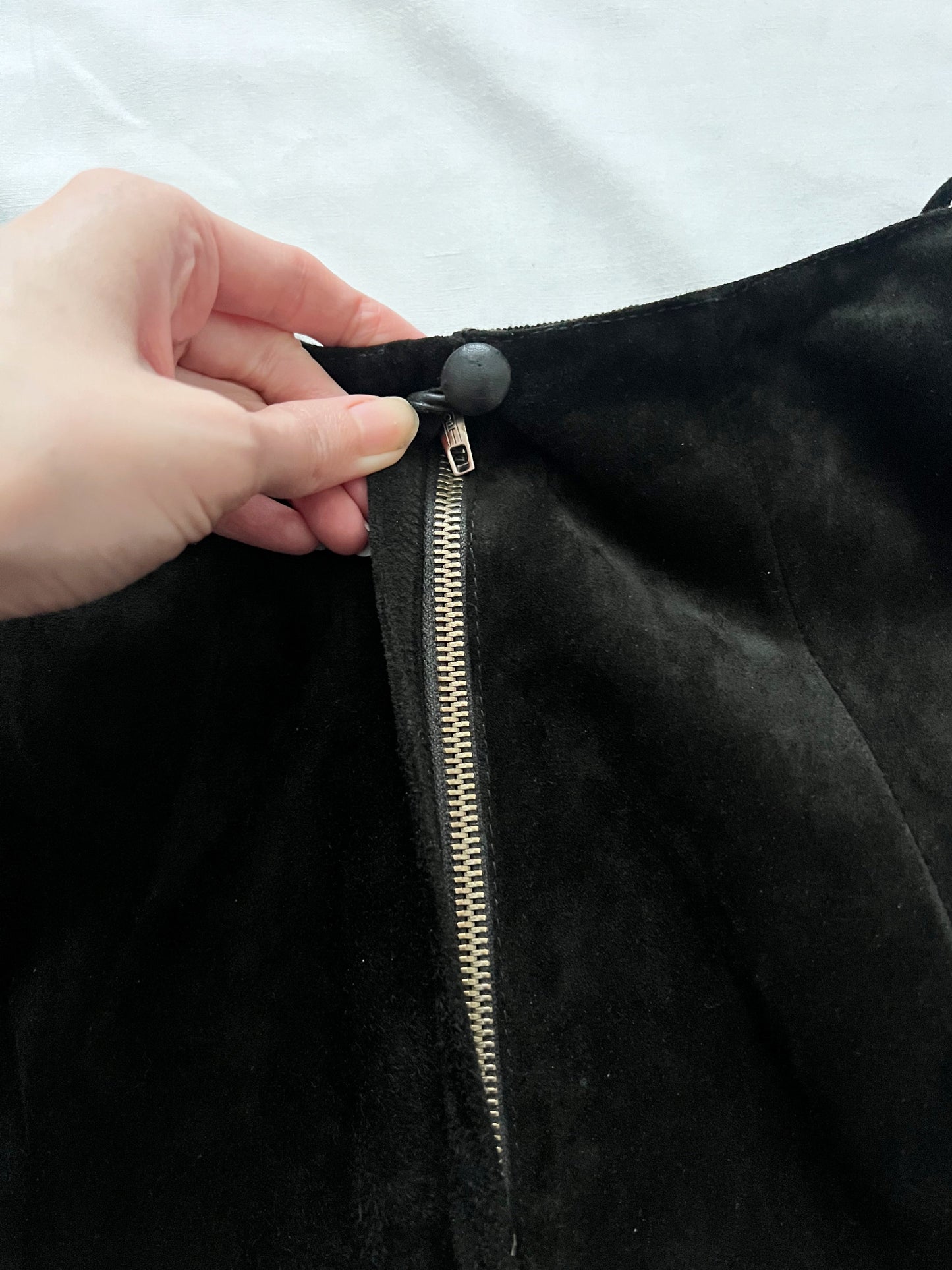 60s black suede flower skirt, Size XS