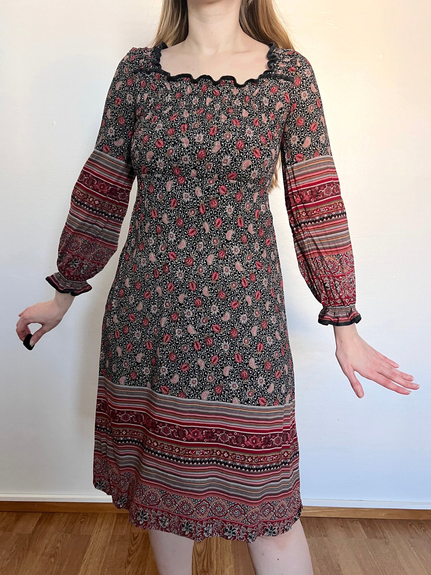 70s bohemian print dress, Size XS-S