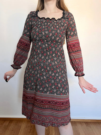 70s bohemian print dress, Size XS-S