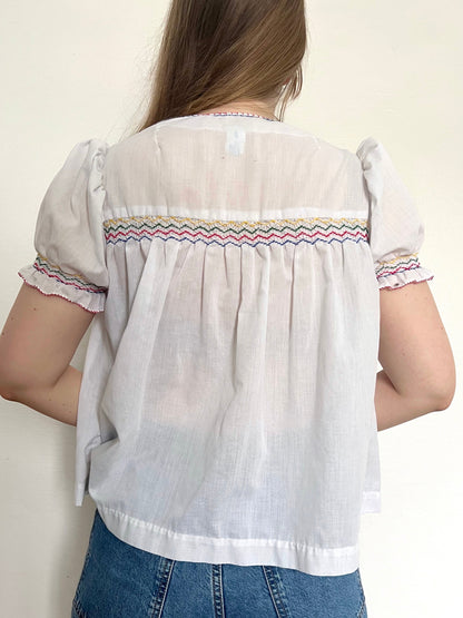 70s babydoll top with embroidery, Size S