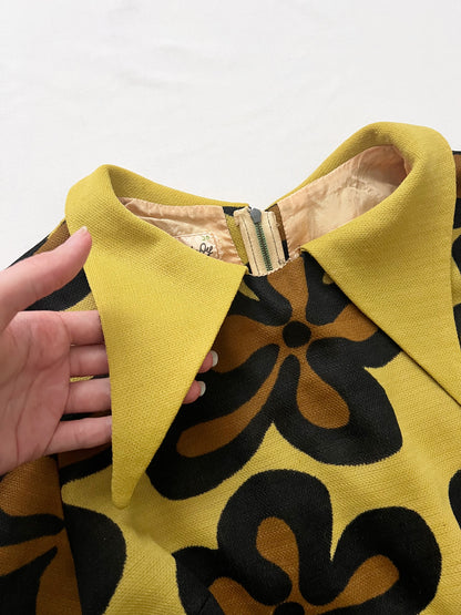 60s yellow floral dress, Size XS