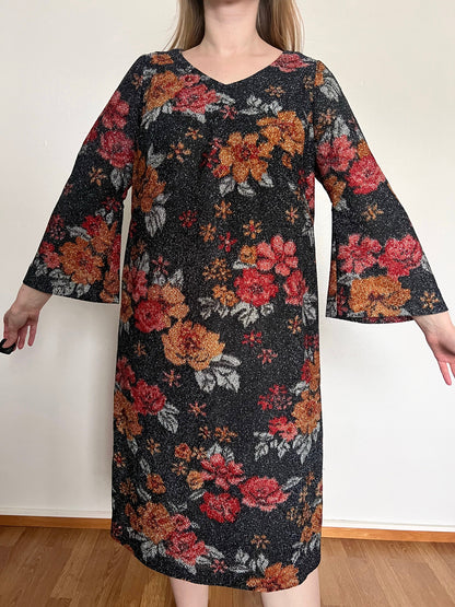 60s glittery flower dress, Size L