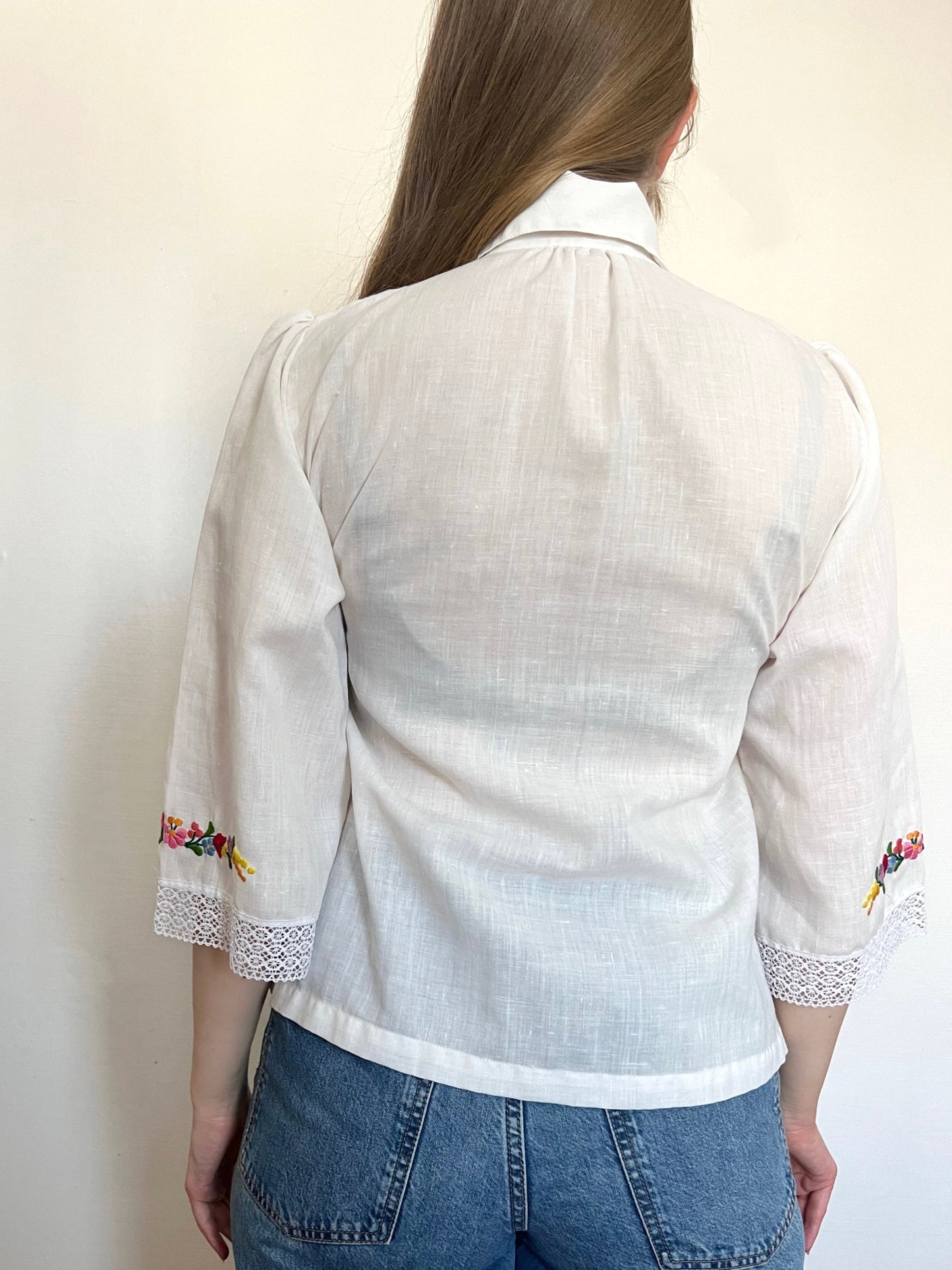 70s lace and floral blouse, Size XS-S