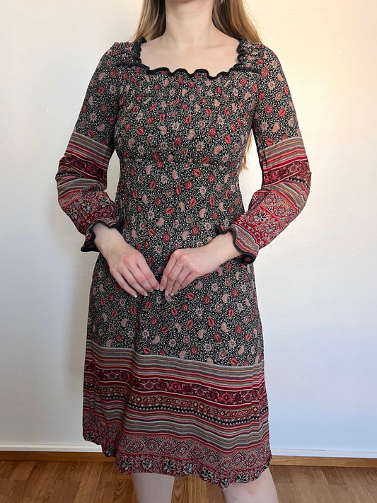 70s bohemian print dress, Size XS-S