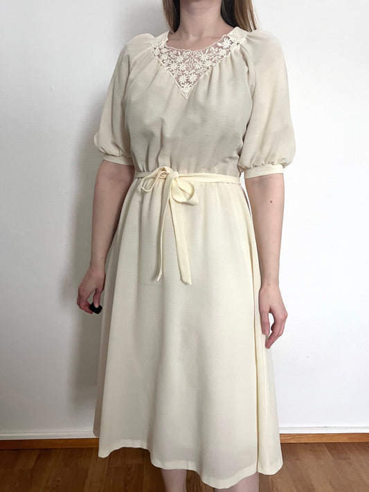 70s white lace detail dress, Size S