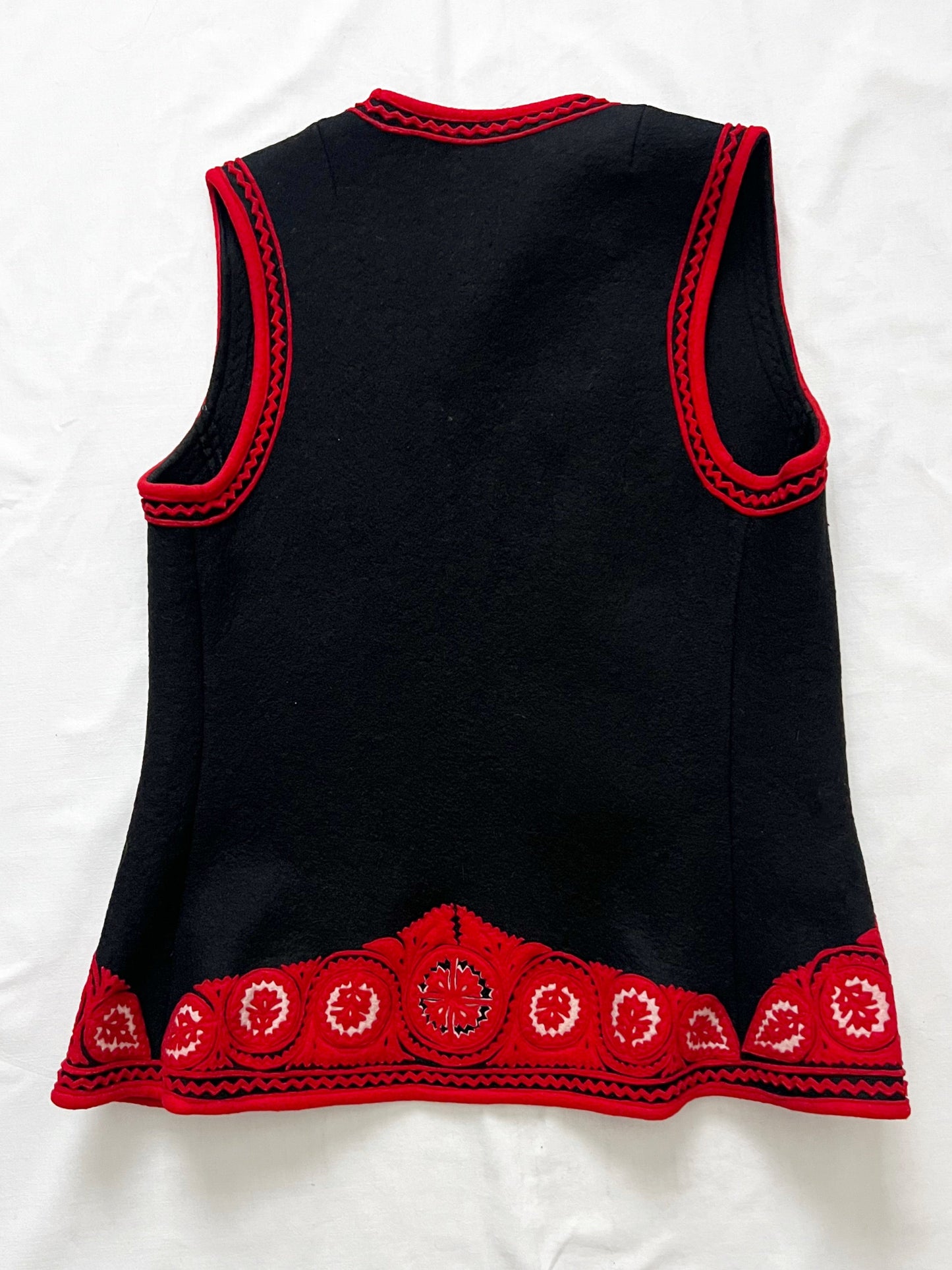 Hungarian felted black, red and white vest, Size XS-S