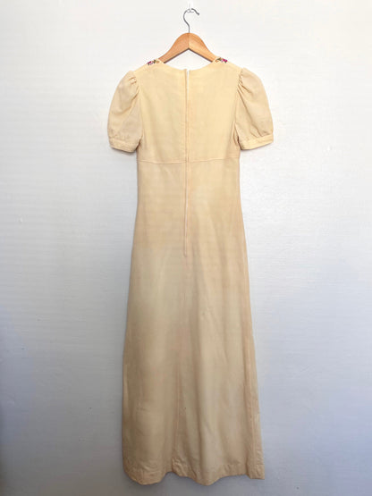 Maxi cream dress with floral embroidery, Size XS