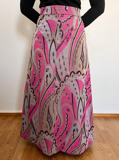 70s pink glittery maxi skirt, Size S
