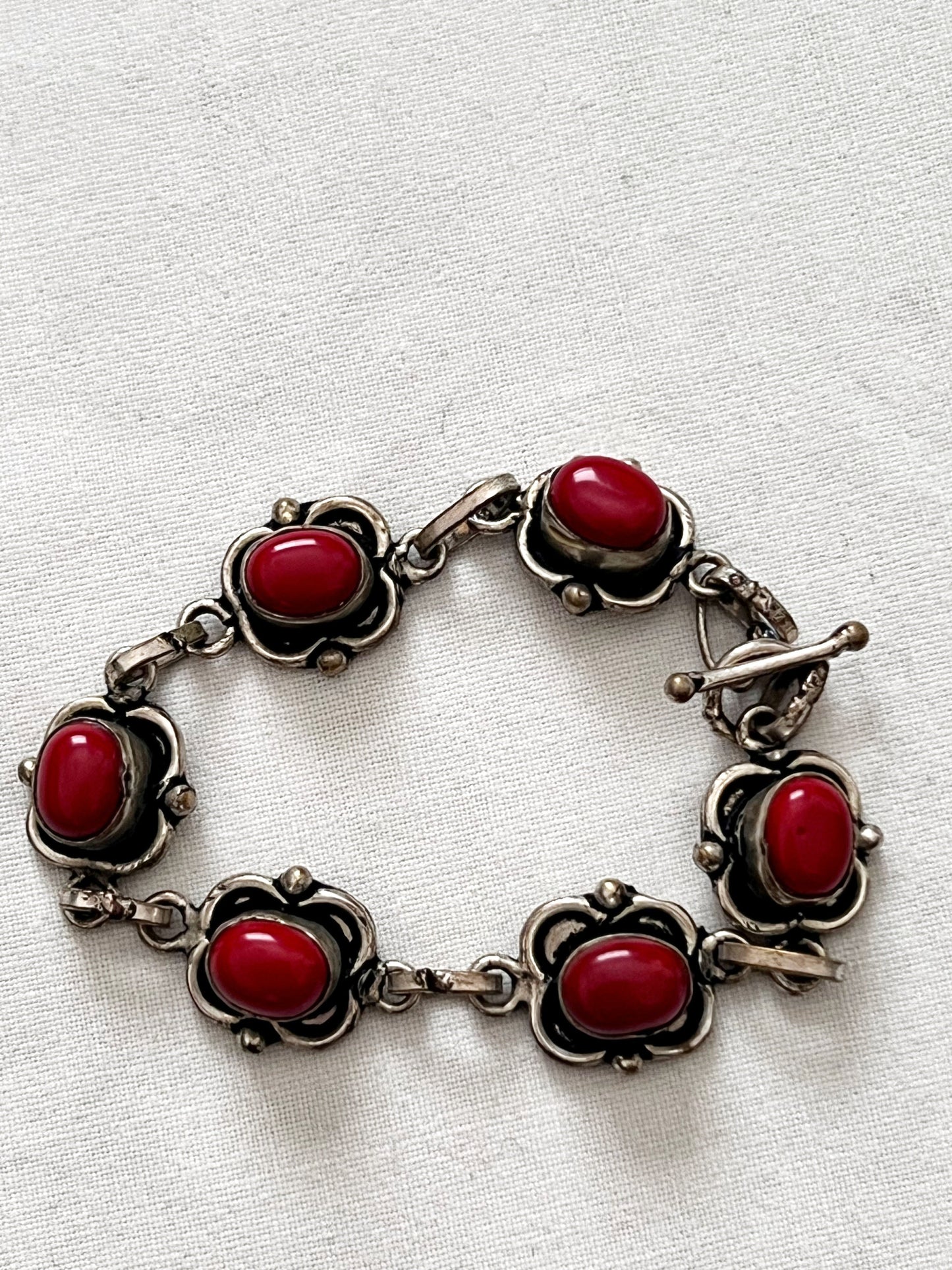 60s red stone and silver bracelet