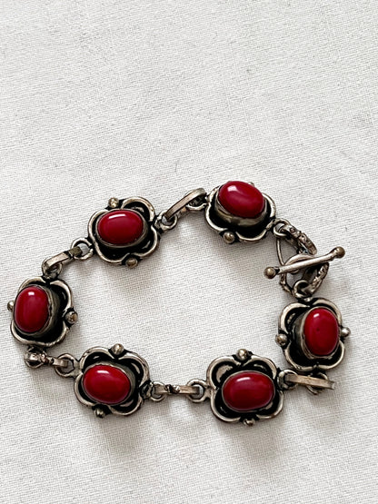 60s red stone and silver bracelet