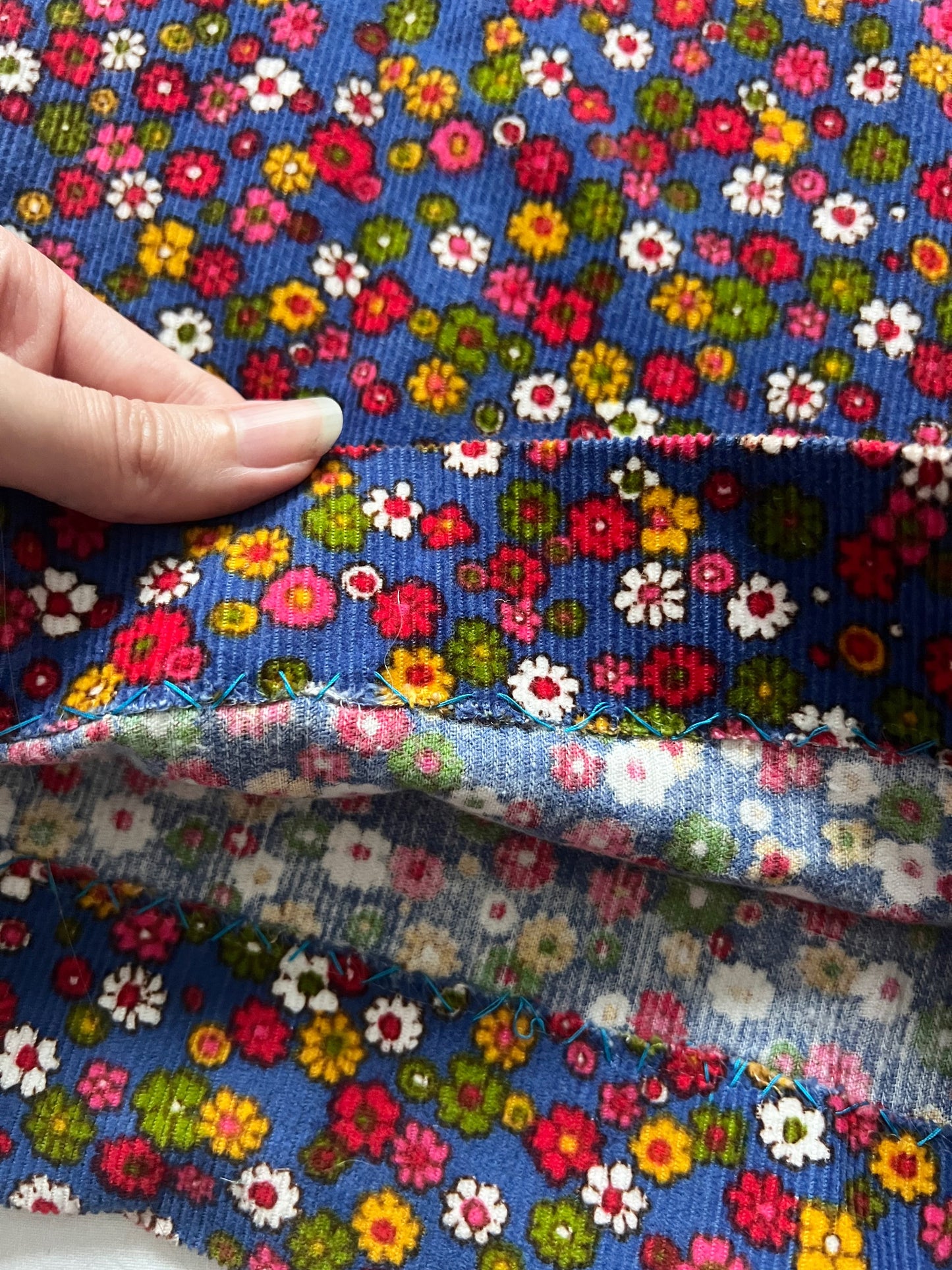 70s floral ribbed wide leg pants, Size XS