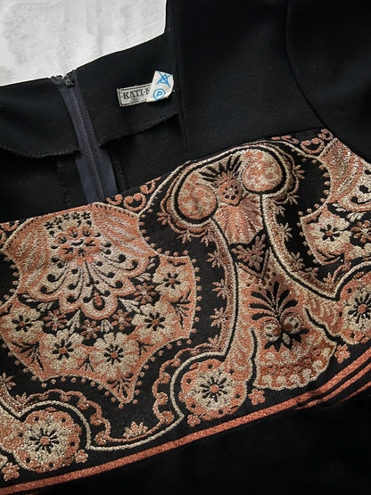 60s black and gold/bronze shimmery dress, Size S