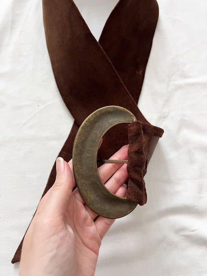 70s wide brown suede belt, Size XS-S