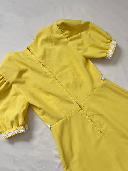 70s yellow maxi daisy dress, Size S
