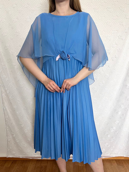 70s blue cape dress, Size L