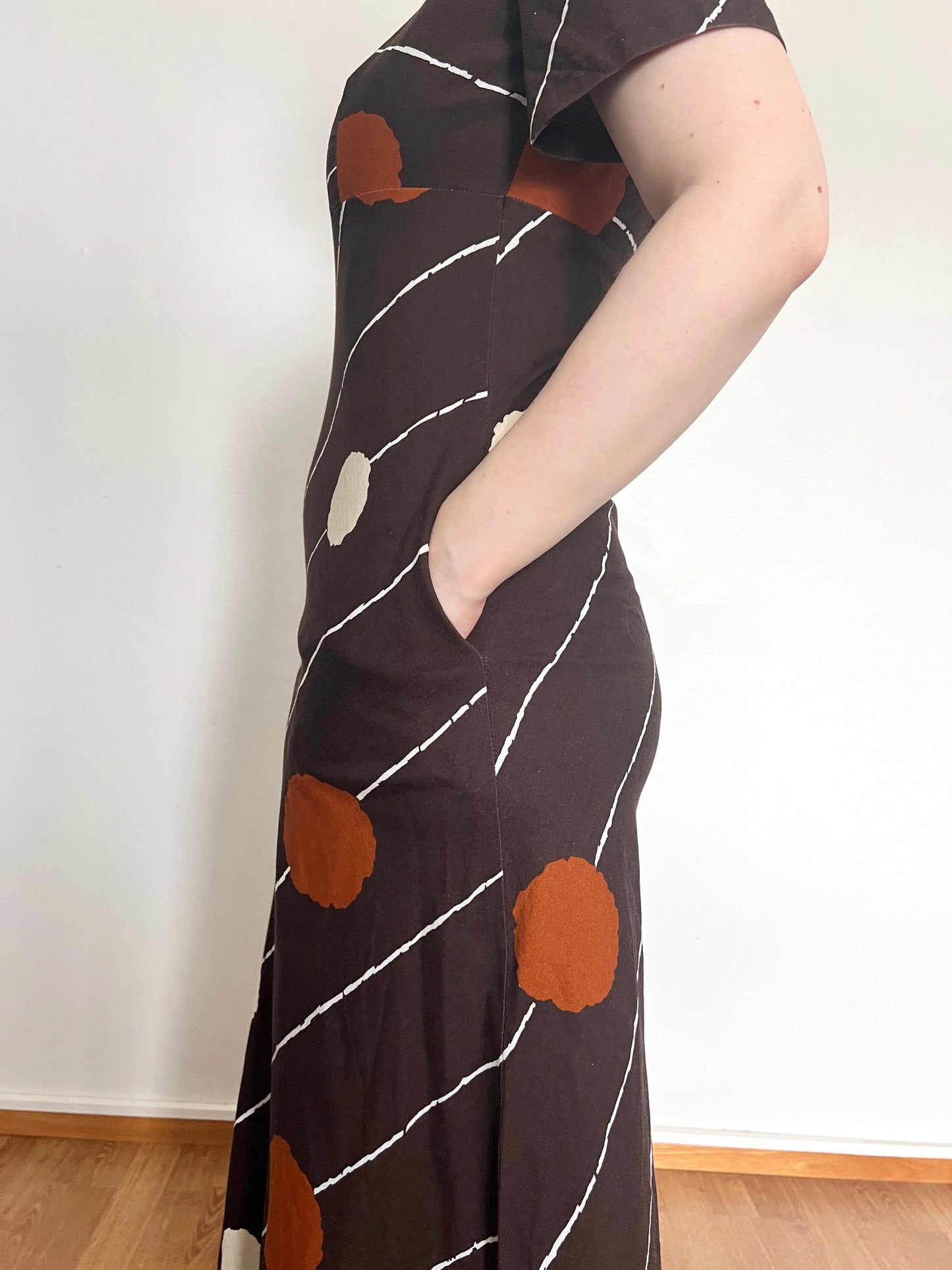70s brown cotton and rayon dress, Size XS-S