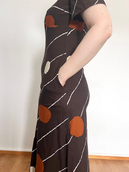 70s brown cotton and rayon dress, Size XS-S