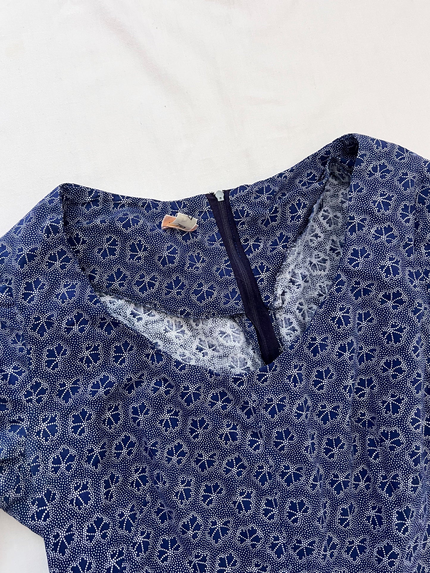70s blue and white dress, Size XS