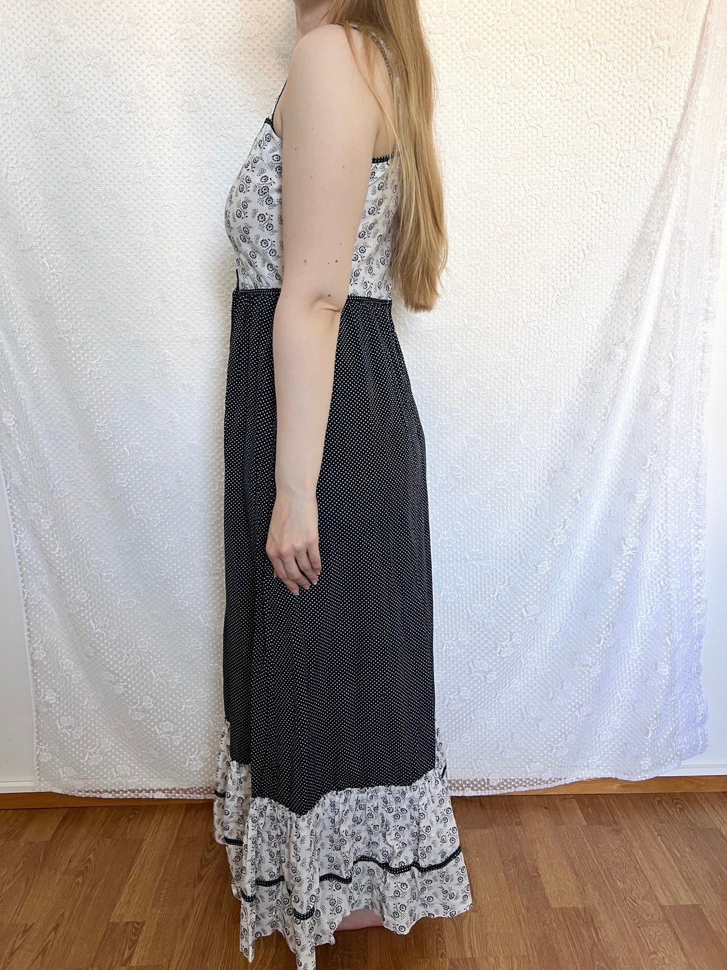 70s cotton black and white sundress, Size S