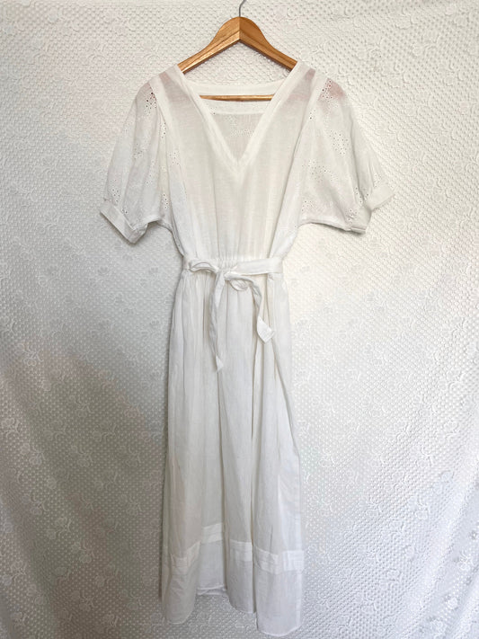 70s cotton and linen white midi dress, Size XS
