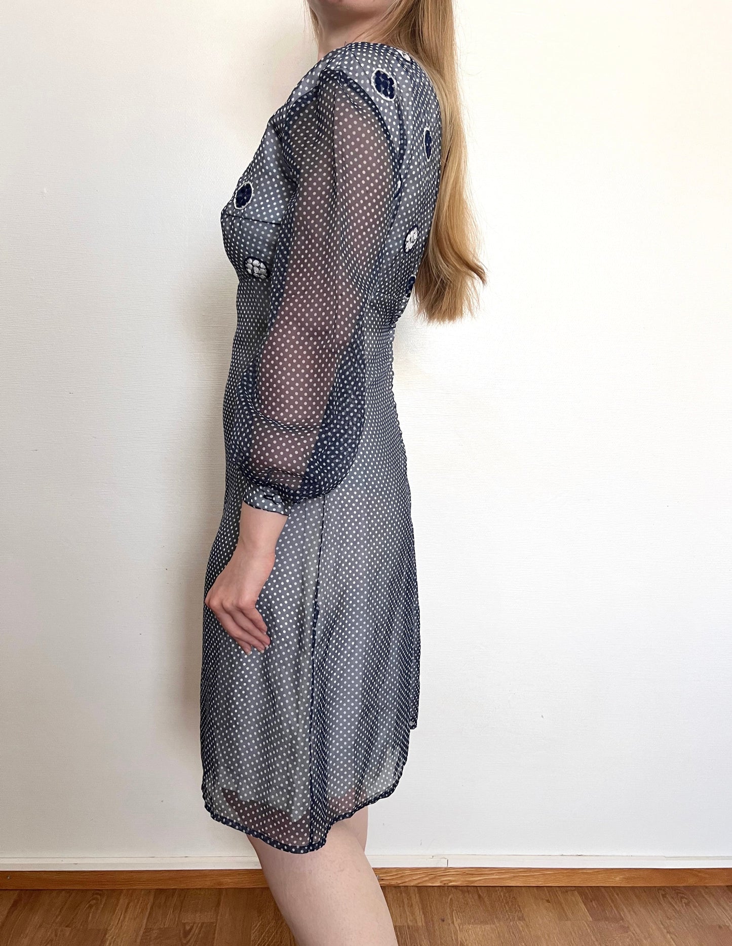 60s blue and white polka dot dress, Size XS-S