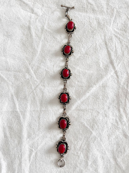 60s red stone and silver bracelet