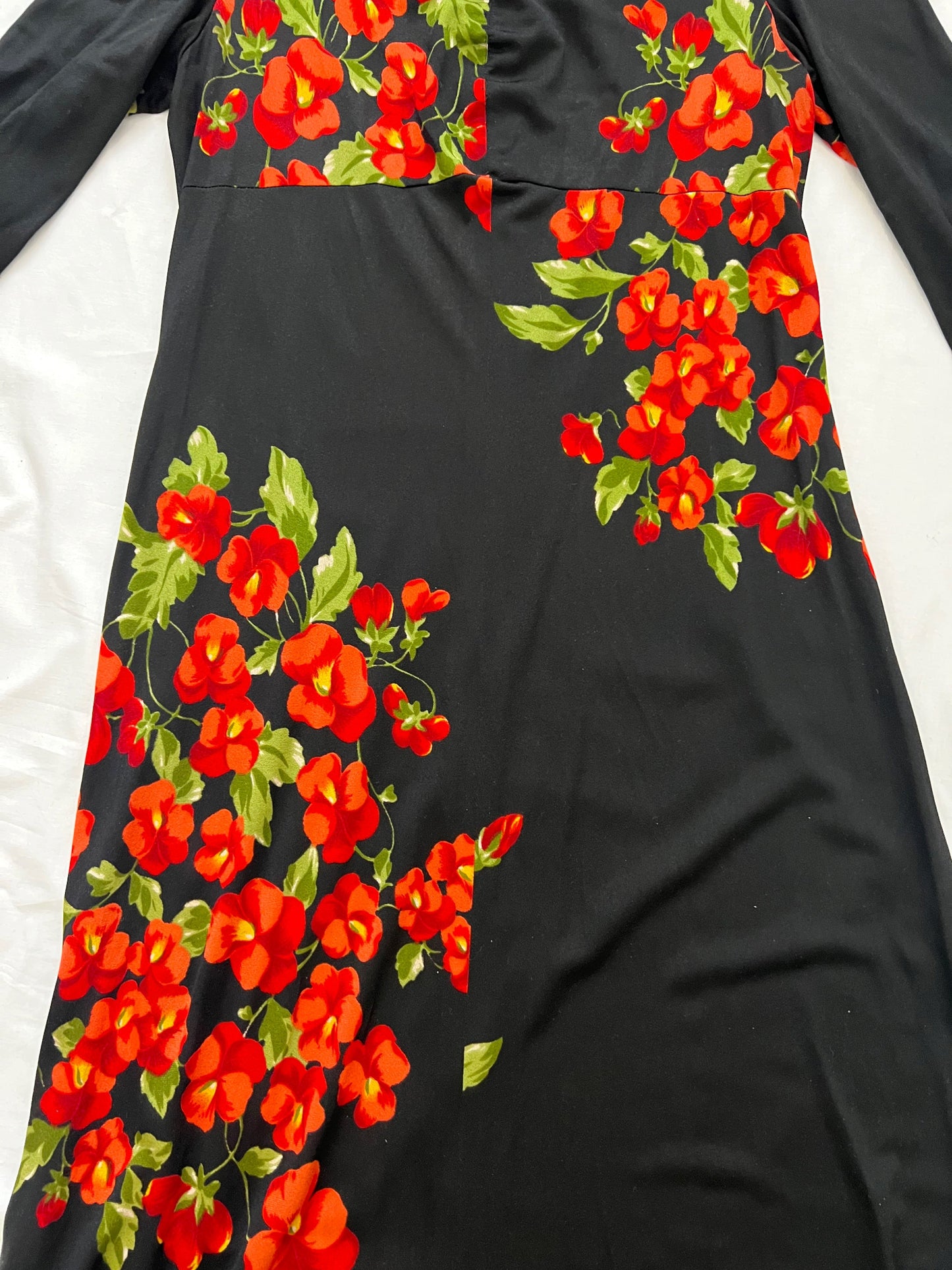70s black flower dress, Size M-L