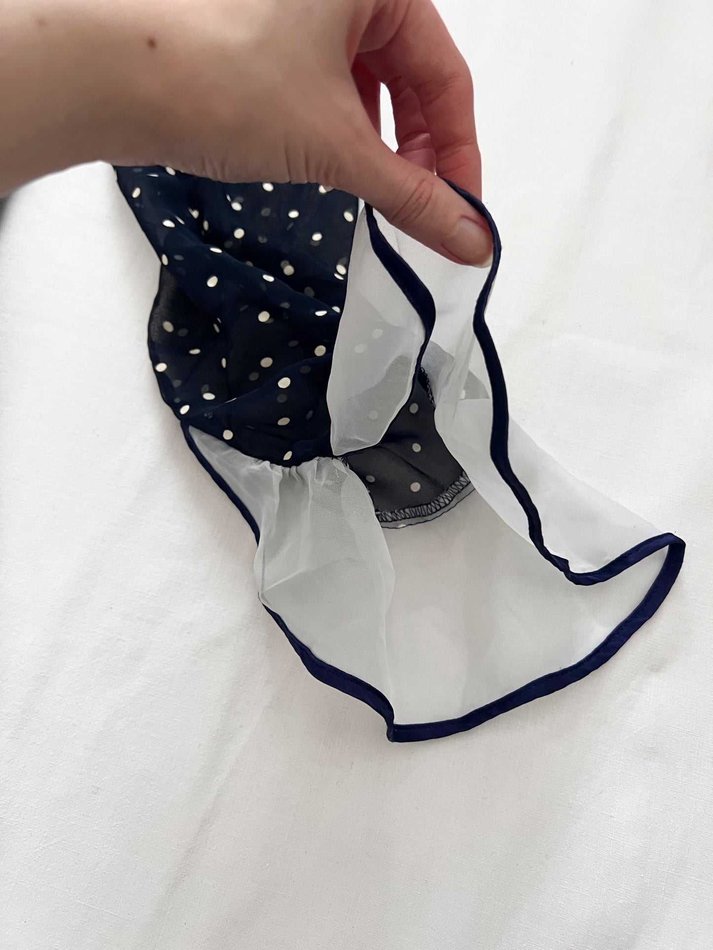 70s blue and white polka dot dress, Size M