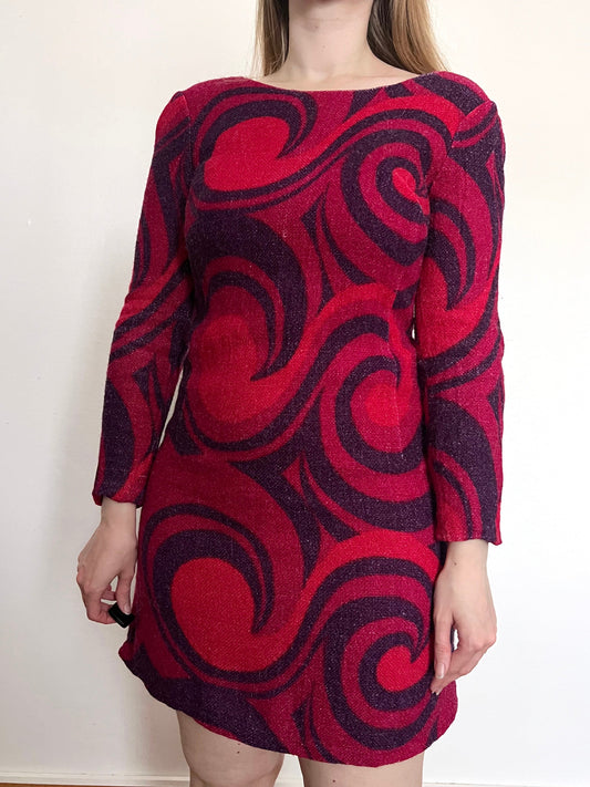 60s/70s swirl pattern mini dress, Size XS-S