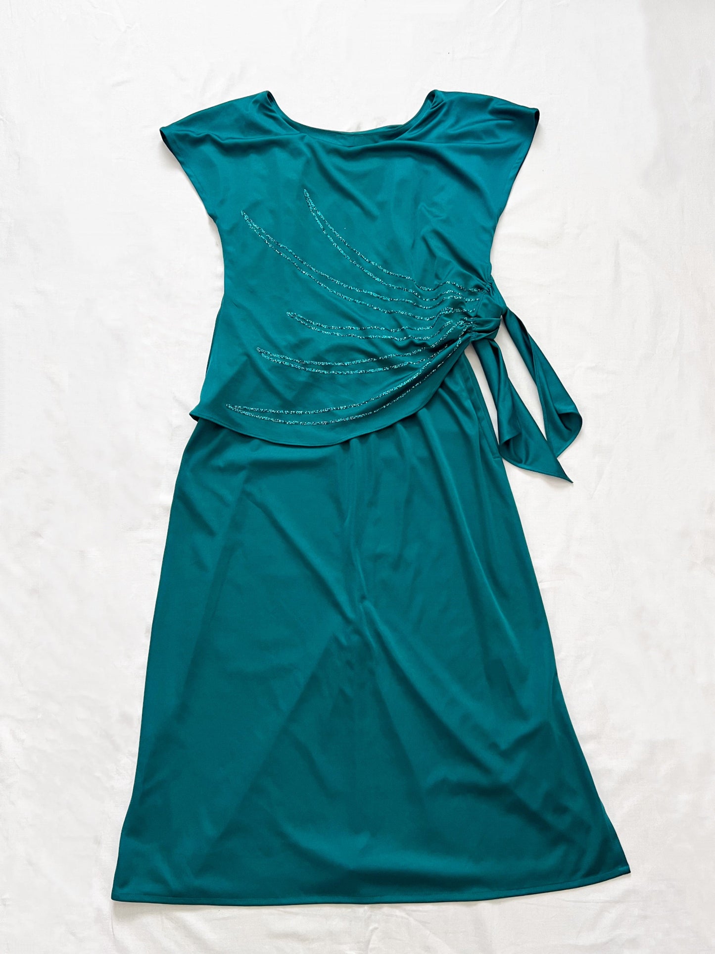 70s teal glitter dress, Size M