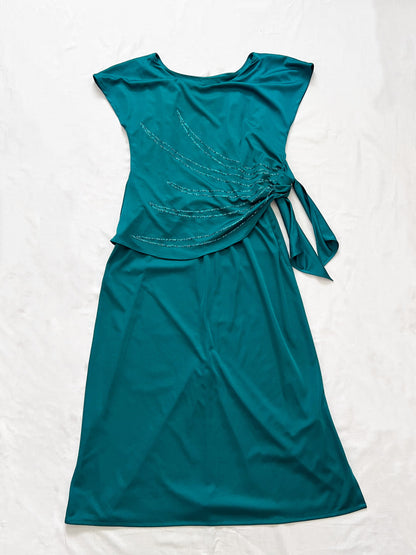 70s teal glitter dress, Size M