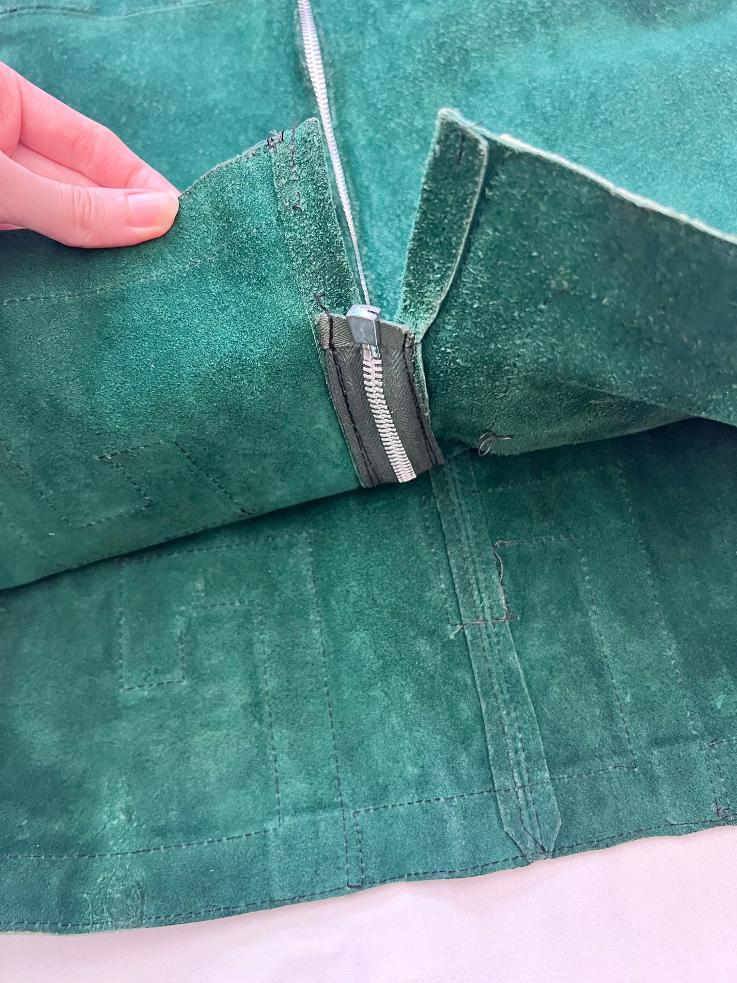 60s green suede dress, Size XS