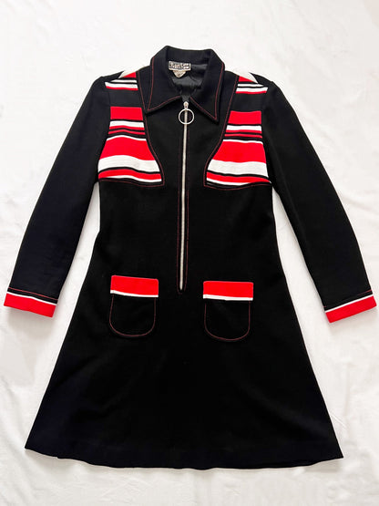 70s black, red, and white dress, Size S