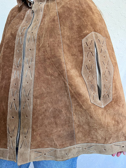 70s suede cape jacket, Size S-L