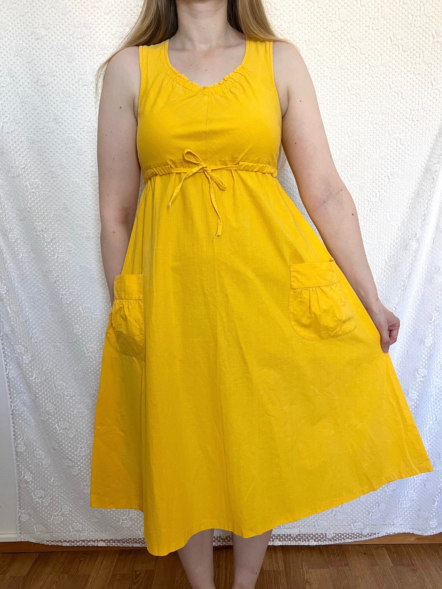 70s 100% cotton yellow sundress, Size S