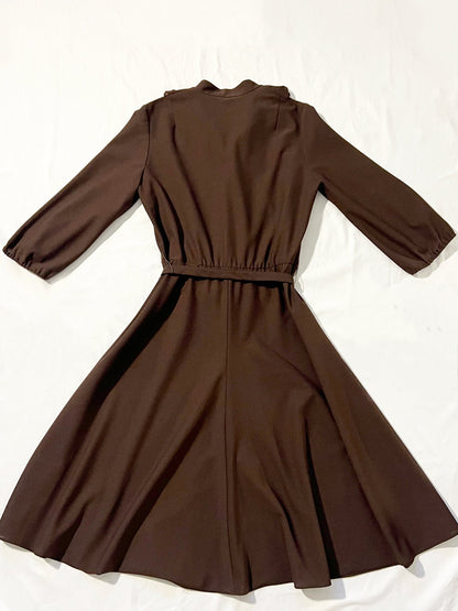 70s brown ruffle dress, Size S-M