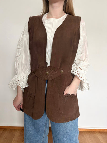 70s brown suede vest, Size L