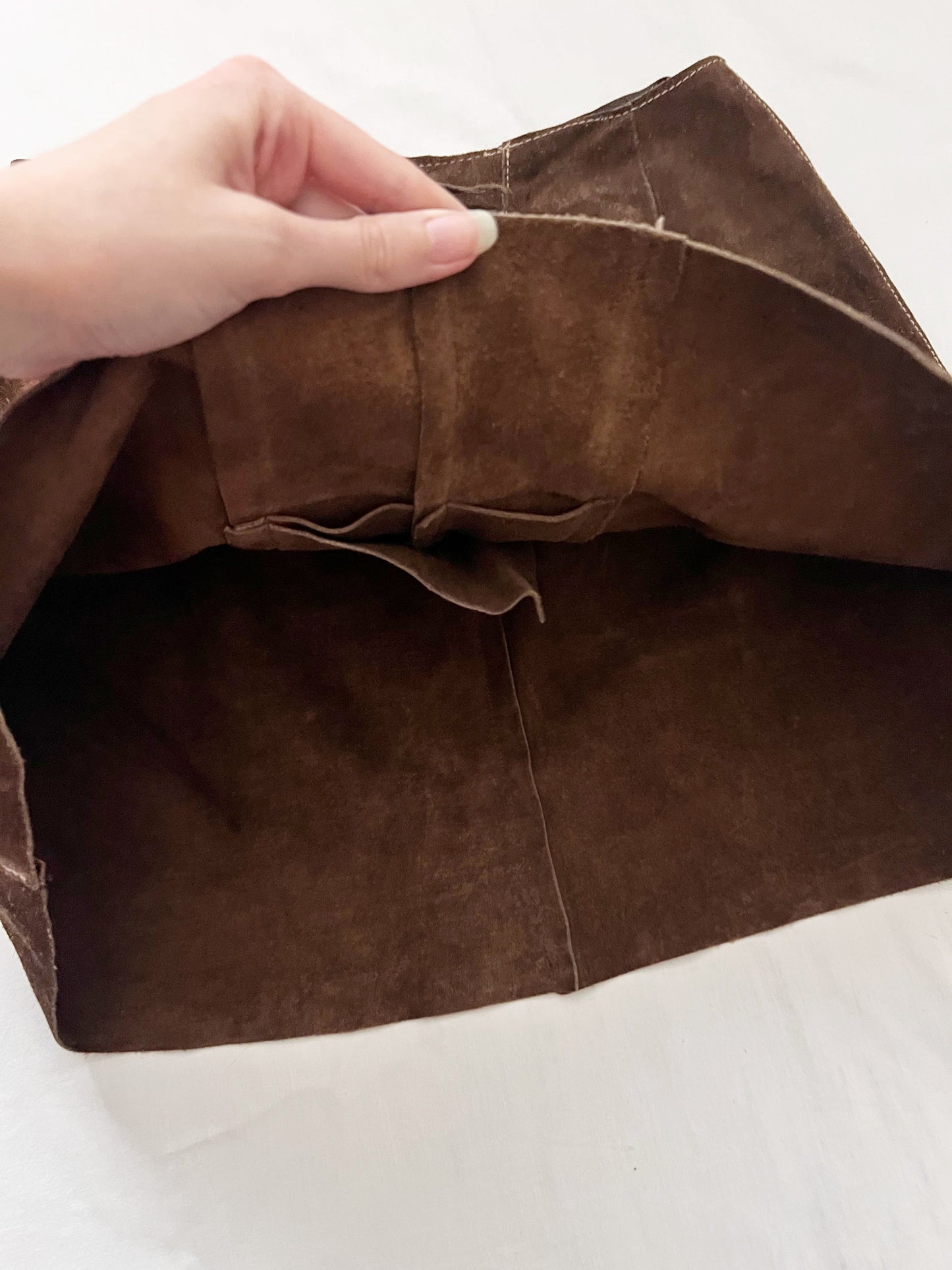 70s brown suede lace up skirt, Size XS