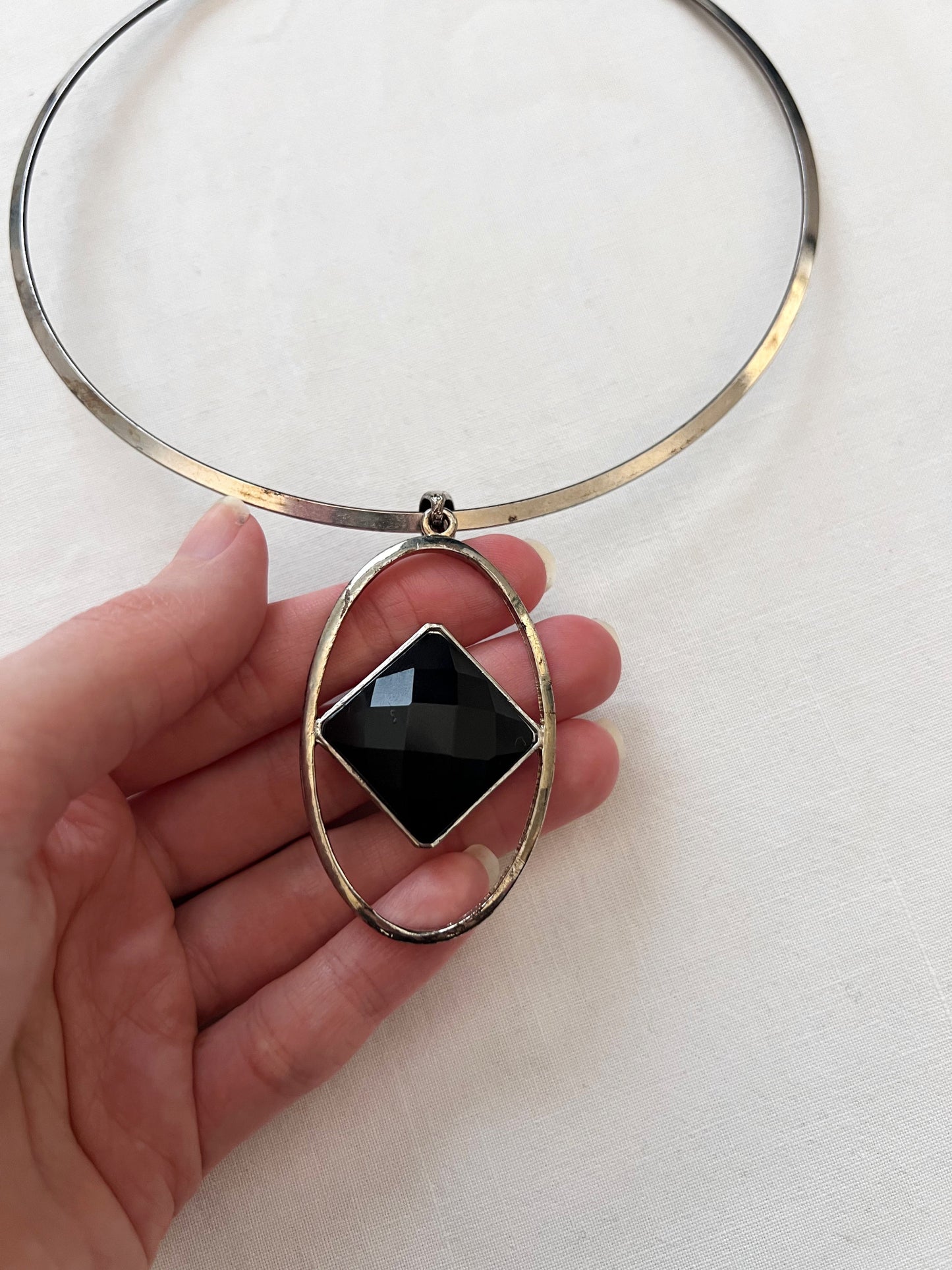 70s black stone choker necklace