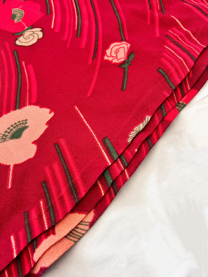 70s red flower maxi dress, Size M