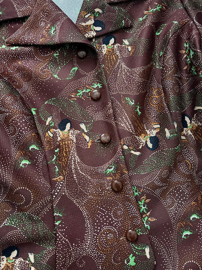 60s/70s brown flared skirt dress, Size S-M