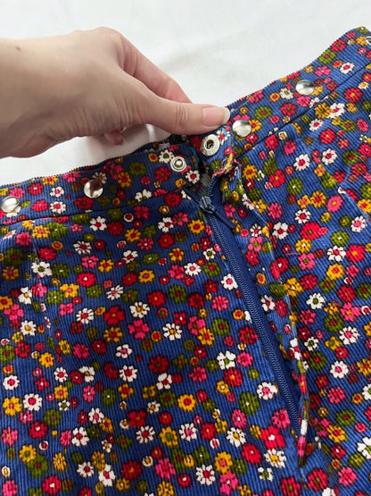 70s floral ribbed wide leg pants, Size XS
