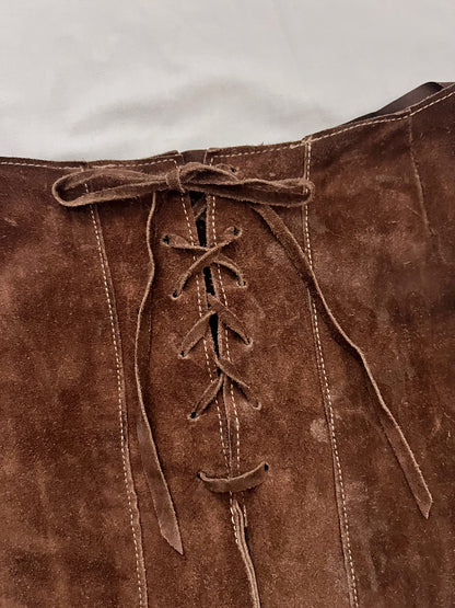 70s brown suede lace up skirt, Size XS