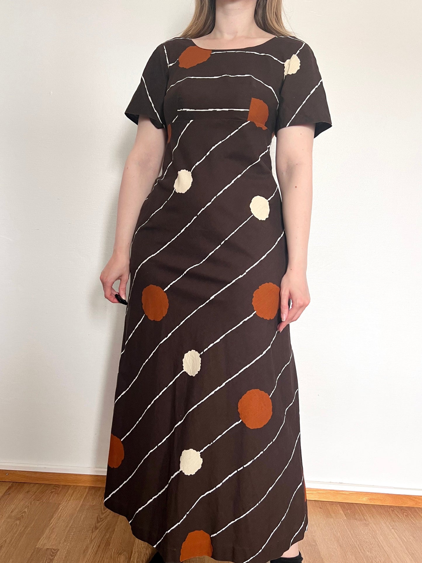 70s brown cotton and rayon dress, Size XS-S