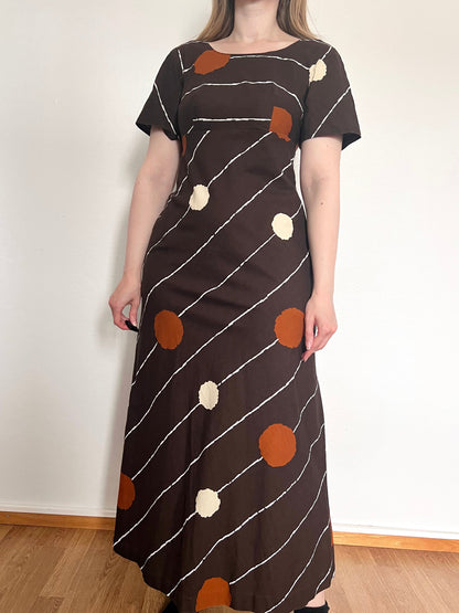 70s brown cotton and rayon dress, Size XS-S